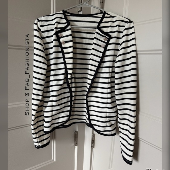Zara Black and White Striped Blazer - Picture 1 of 7
